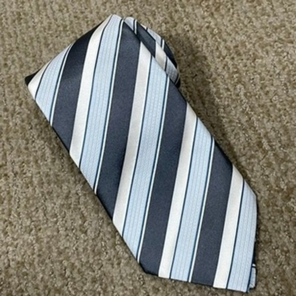 Armani Collezioni Tie Office Repp Power‎ Men Gray Blue White Silk Striped Italy